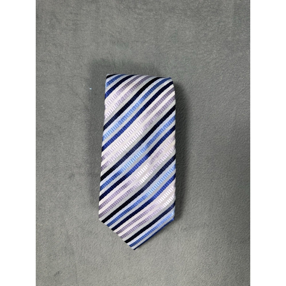 Versace Men's Silk Tie Blue Lavender Silver Striped 59" x 4" Wide Made Italy